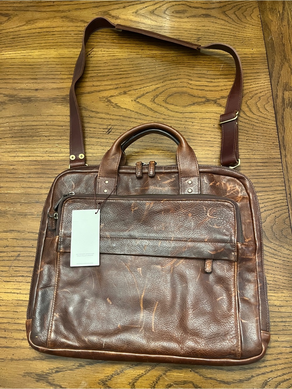 Moore & Giles Jay Modern Briefcase in Titan Milled Brown, new with tags